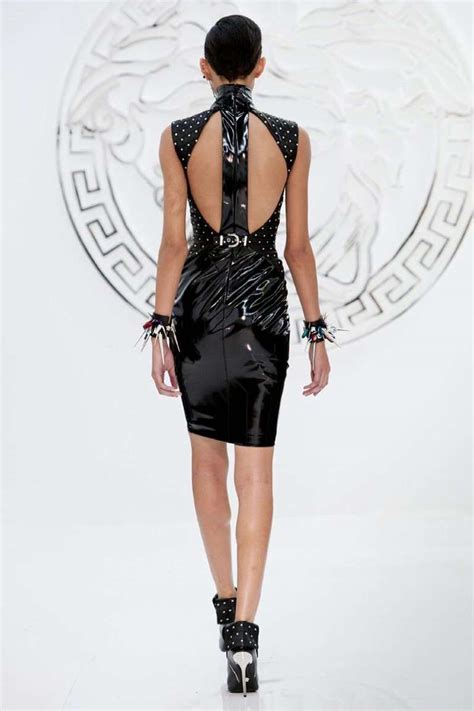 japanese vinyl body con dress with studded leather inset versace